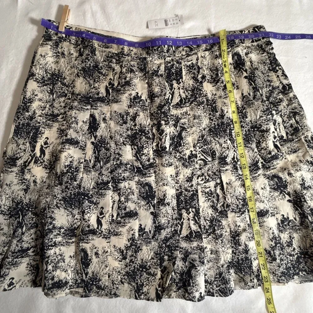 NWT J. Crew Toile Print Pleated Skirt Size 20 NWT Black Cream Quiet Luxury